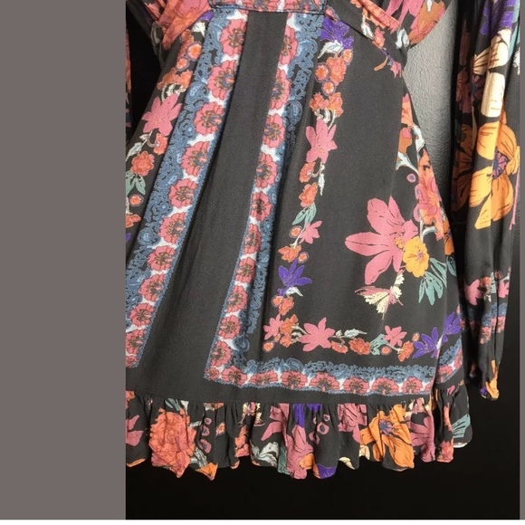 FREE PEOPLE Violet Hill Floral Printed Tunic Top Shirt VNeck pink purple Anthro - Picture 7 of 15